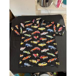 Max Boxxer Short Sleeve Button Up Muscle Cars Hot Rod Shirt Black Men's Large